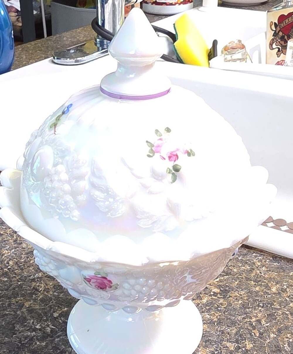 Vintage Westmoreland White Milk Glass Pedestal Candy Dish With Lid Early 70's.